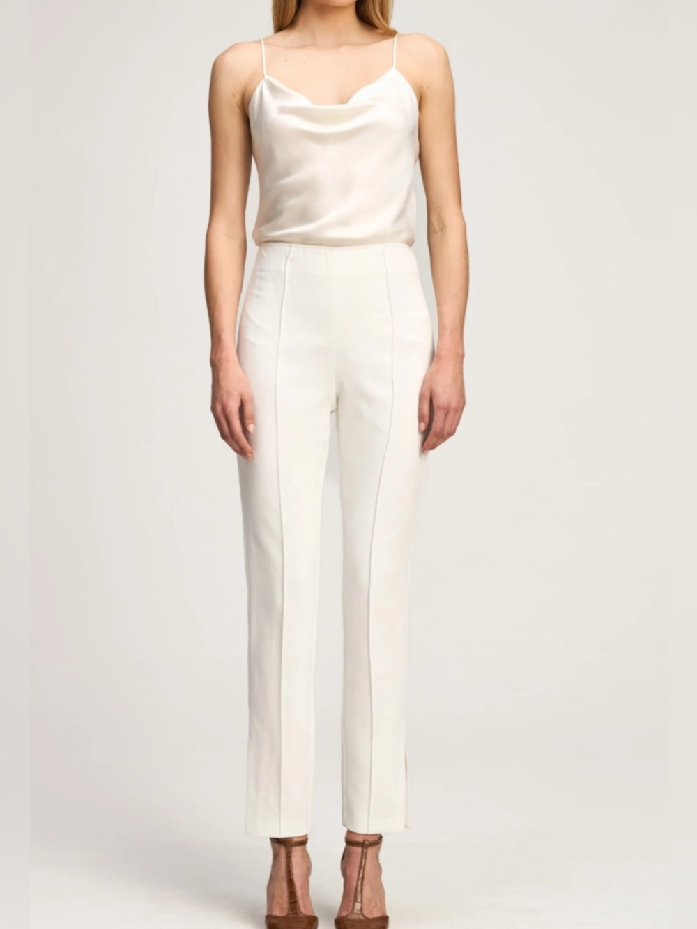 Cinq a sept Brianne Pant Ivory Size 8 Slim Lightweight Crepe Fabric Workwear